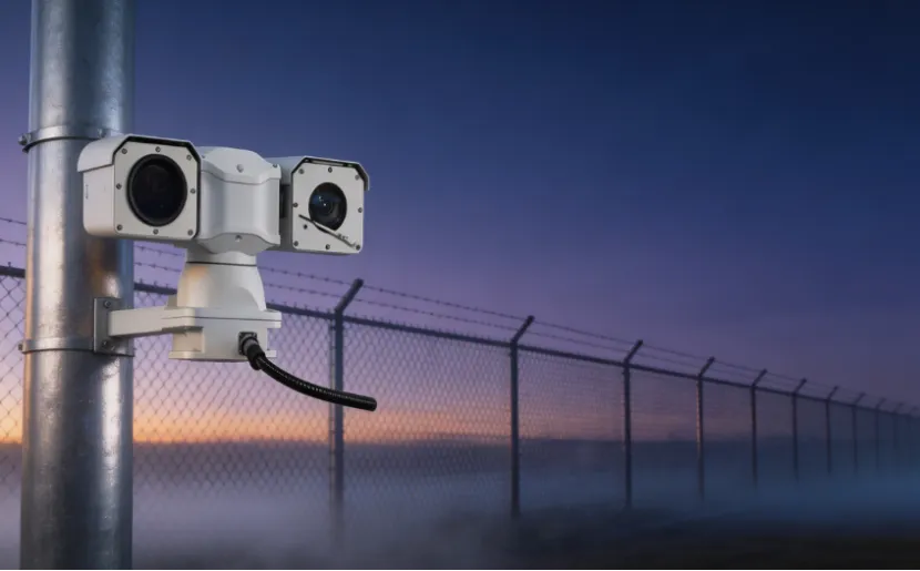 Long range thermal PTZ camera on a perimeter fence