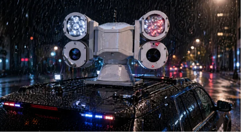 Multi-spectral PTZ camera mounted on a police car