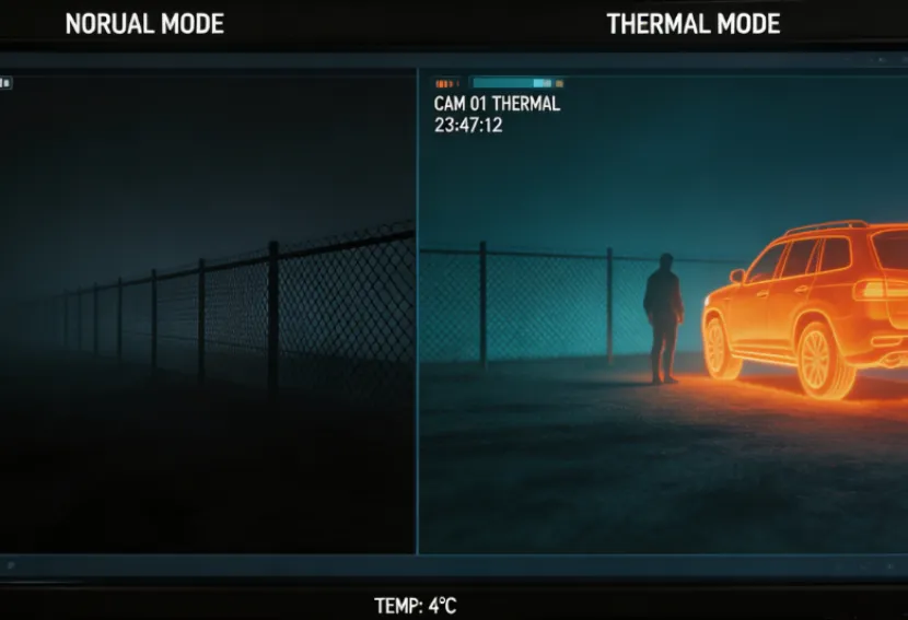 Normal vs thermal camera night vision comparison
