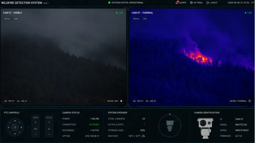 Wildfire detection split-screen interface