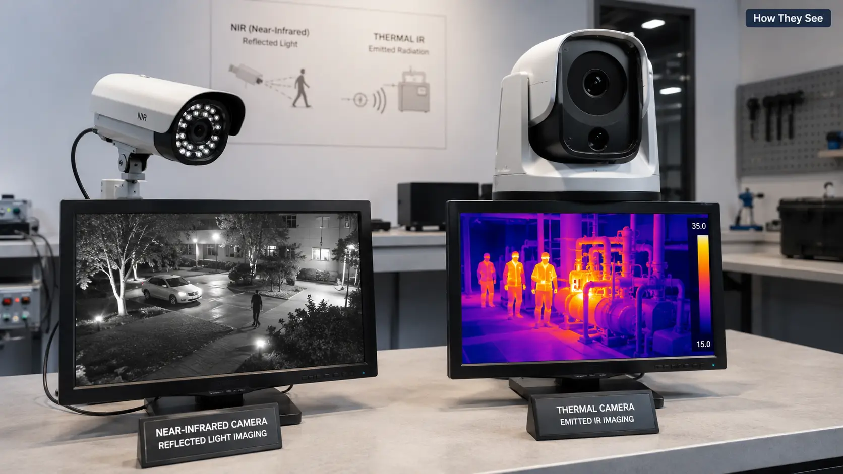 Comparison display of near-infrared camera and thermal camera imaging