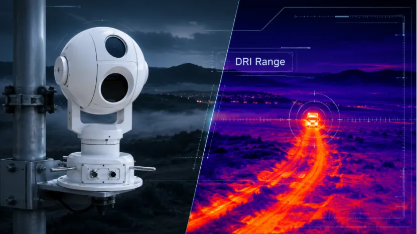 PTZ security camera and a split-screen thermal view of a distant vehicle