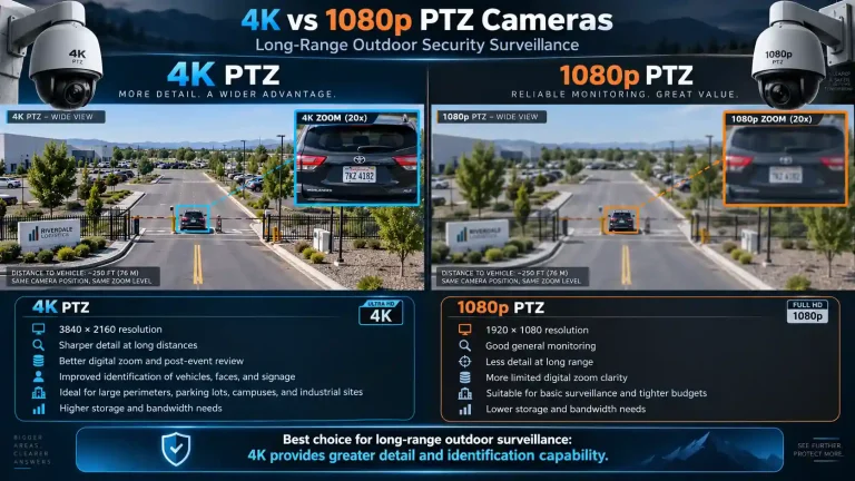 4K vs 1080p PTZ camera comparison for long-range outdoor security surveillance