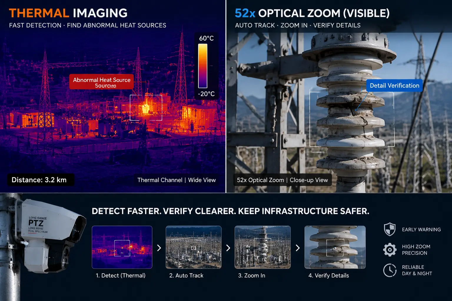52x optical zoom and thermal channel verify